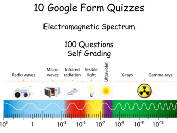 Preview of 10 Google Form Quizzes: Electromagnetic Spectrum (100 questions, self grading)