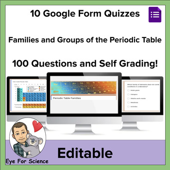 Preview of 10 Google Form Quizzes: Families and Groups of the Periodic Table (Self Grading)