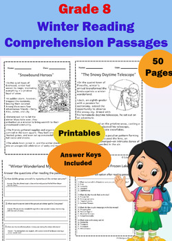 Preview of 10 "Winter" Reading Comprehension Stories  for Grade 8 (Questions, MCQs)