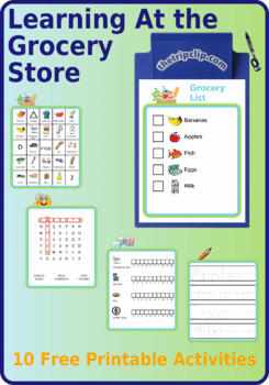 Preview of 10 Grocery Store Activities: Picture List, Grocery Bingo, Letter Tracing & More