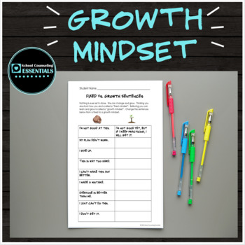 Preview of 10 Growth Mindset Classroom Worksheets for grades 3-6- Social Emotional Learning