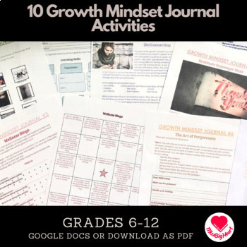 Preview of 10 Growth Mindset Journal Activities | Online Learning | Distance Teaching