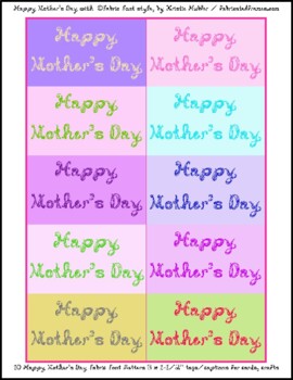 Preview of 10 Happy Mother's Day Fabric Font Word Art Tag Caption Spring Pastel Colors