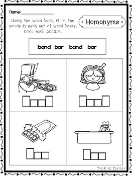 10 homonymshomophones box writing worksheets kindergarten 1st grade ela