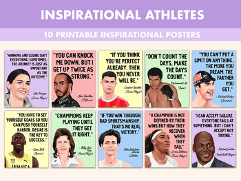 Preview of 10 Inspirational Athletes Quote Posters For Physical Education Classroom Pastel
