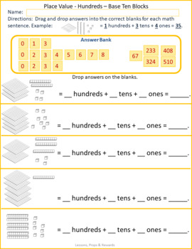 10 Interactive Drag & Drop Math Assignments - Place Value (Hundreds)