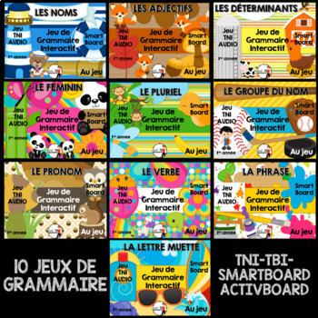Preview of FRENCH SMARTBOARD GAMES - 10 Jeux de grammaire TNI et BOOM CARDS - BUNDLE
