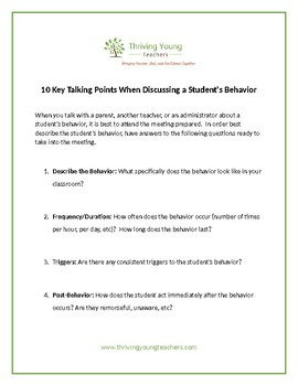 Preview of 10 Key Talking Points When Discussing A Student's Behavior