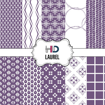 Preview of 10 Laurel Purple and White Digital Background Paper Patterns