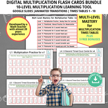 Preview of 10-Level Multiplication Times Table Flashcards Bundle, Math Practice, Math Facts