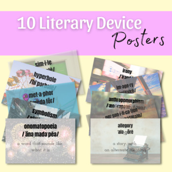 Preview of 10 Printable Color Literary Device Posters for AP English High School ELA