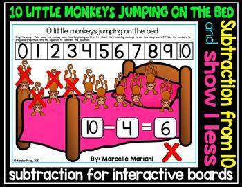 Preview of 10 Little Monkeys Jumping on the bed- Math interactive subtraction powerpoint