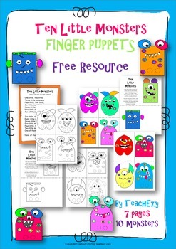 Preview of 10 Little Monsters Finger Puppets FREE