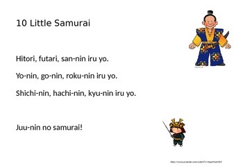 Preview of 10 Little Samurai in Japanese Song and Activity