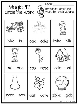 10 Silent 'E' Vowel Practice Woksheets. Kindergarten-2nd ...