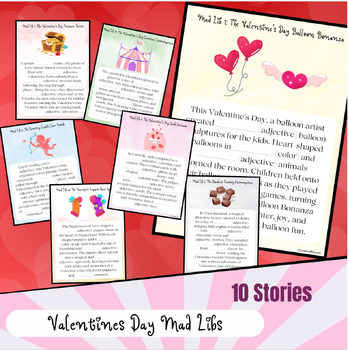 Preview of 10 Love Filled Mad Libs for Kids, Valentine's Day Themed Word Games