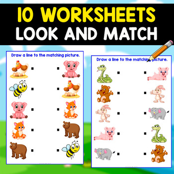 Preview of 10 MATCHING WORKSHEETS | Animals Theme