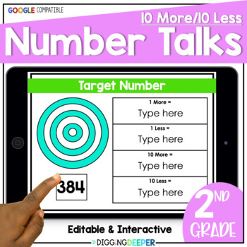 Preview of 10 MORE 10 LESS Digital Number Talks - Second Grade Math Warm Ups
