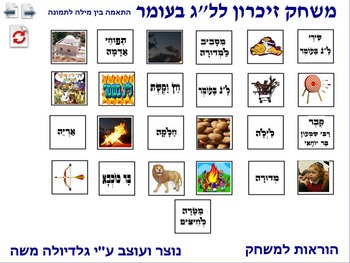 Preview of 10 Memory Game for Lag Ba-omer word to photo Hebrew