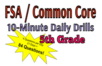 Preview of 10-Minute Daily Drills for 21 days - FSA Test / Common Core Test Prep 5th Grade