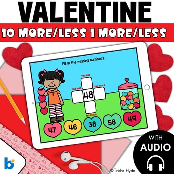 Preview of 10 More  10 Less | 1 More 1 Less | Boom Cards | Valentine's Day