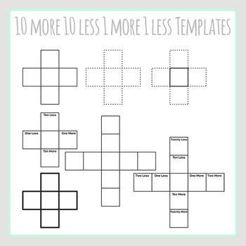 Preview of 10 More 10 Less 1 More 1 Less Cross Shaped Blank Templates Math Clip Art