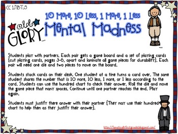 Preview of 10 More, 10 Less, 1 More, 1 Less Mental Madness! Presidents Day