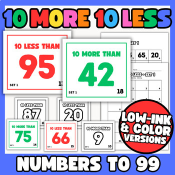 Preview of 10 More & 10 Less | Mentally Adding & Subtracting 10 | 1st Grade Math Worksheets
