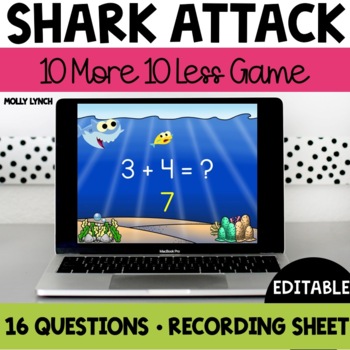 Preview of 10 More 10 Less Number Game for PowerPoint | Shark Attack | Digital Game 1st