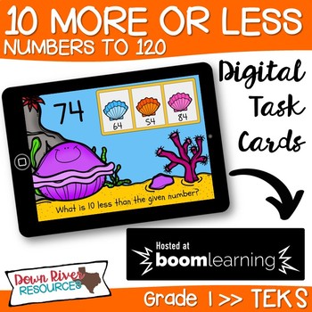 Preview of 10 More 10 Less - Numbers up to 120 Boom Cards (First Grade TEKS)