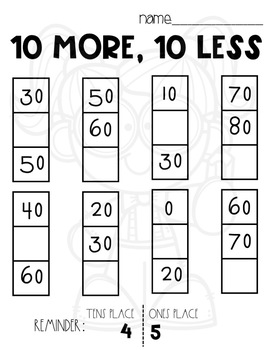 10 More 10 Less Worksheets by Samantha Byers- Always Something New