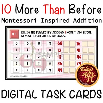 Preview of 10 More Than Before  |   Google Slides Addition Task Cards by EasyAsPi