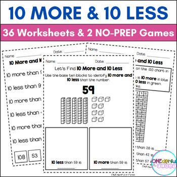 Preview of 10 More 10 Less - Worksheets and NO-PREP Games