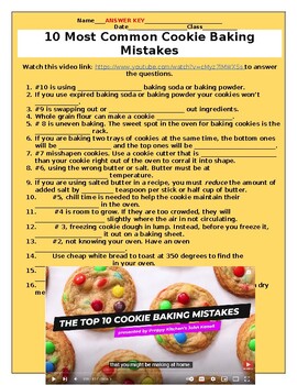 Preview of 10 Most Common Cookie Baking Mistakes Activity-video, questions and KEY