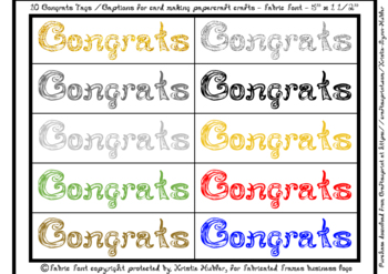 Preview of 10 Multi Color Congrats Captions Tags Printable For Cards Fabric Font