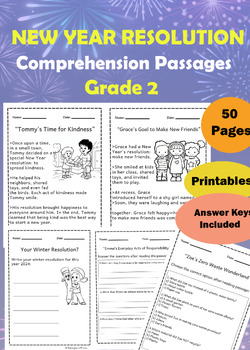 Preview of 10 "New Years Resolution 2024" Reading Comprehension Stories Passages Grade 2