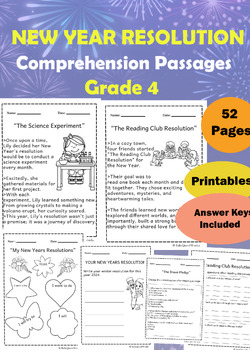 Preview of 10 "New Years Resolution 2024" Reading Comprehension Stories Passages Grade 4