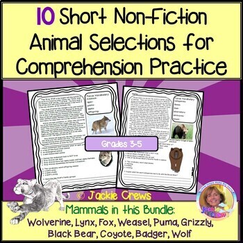 Preview of 10 Non-Fiction Animal Selections CC-Aligned Passages w/ Easel Pages