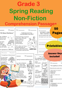Preview of 10 Nonfiction "Spring" Reading Comprehension Stories Passages, Questions Grade 3