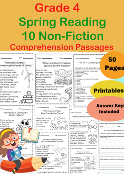 Preview of 10 Nonfiction Spring Reading Comprehension Stories Passages, Questions Grade 4