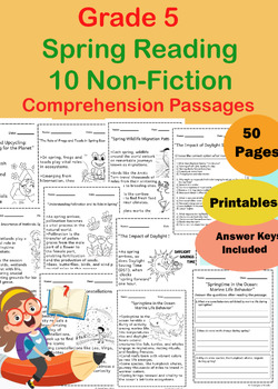 Preview of 10 Nonfiction "Spring" Reading Comprehension Stories Passages, Questions Grade 5