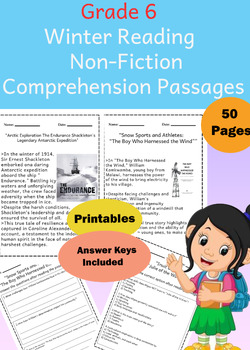 Preview of 10 Nonfiction "Winter" Reading Comprehension Stories Passages for Grade 6