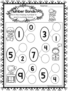 10 number bonds worksheets fill in the missing numbers preschool grade 1 math