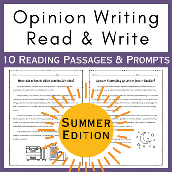 Preview of 10 Opinion Writing Summer Prompts with Reading Passages - Read & Write