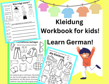 Preview of 13-Page German Clothing/Kleidung Workbook for Students! 14 Terms