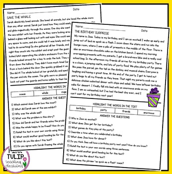 10 Page Reading Comprehension Worksheet Pack - With Answers | TpT