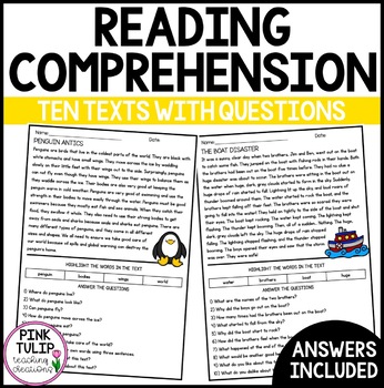 Preview of Ten Page Reading Comprehension Worksheet Pack