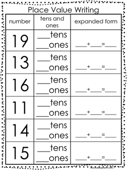 Preview of 10 Place Value Worksheets. Writing Tens and Ones and Expanded Form. KDG-1st Grad