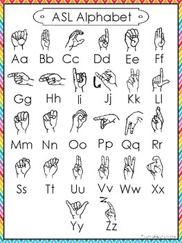 Preview of 10 Printable Colored Border ASL Alphabet Wall Chart Posters.