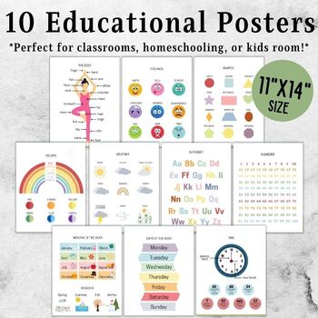 Preview of 10 Printable Educational Posters - For Classroom, Homeschool, Montessori 11"x14"